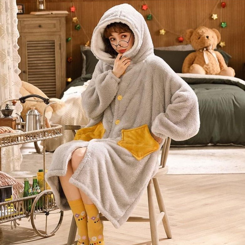 Robe de Chambre Polaire Grise Femme - Image 4