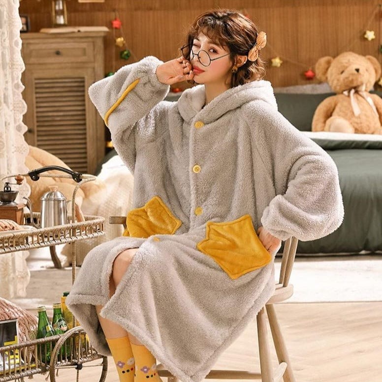 Robe de Chambre Polaire Grise Femme - Image 3