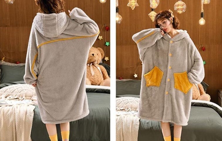 Robe de Chambre Polaire Grise Femme - Image 5