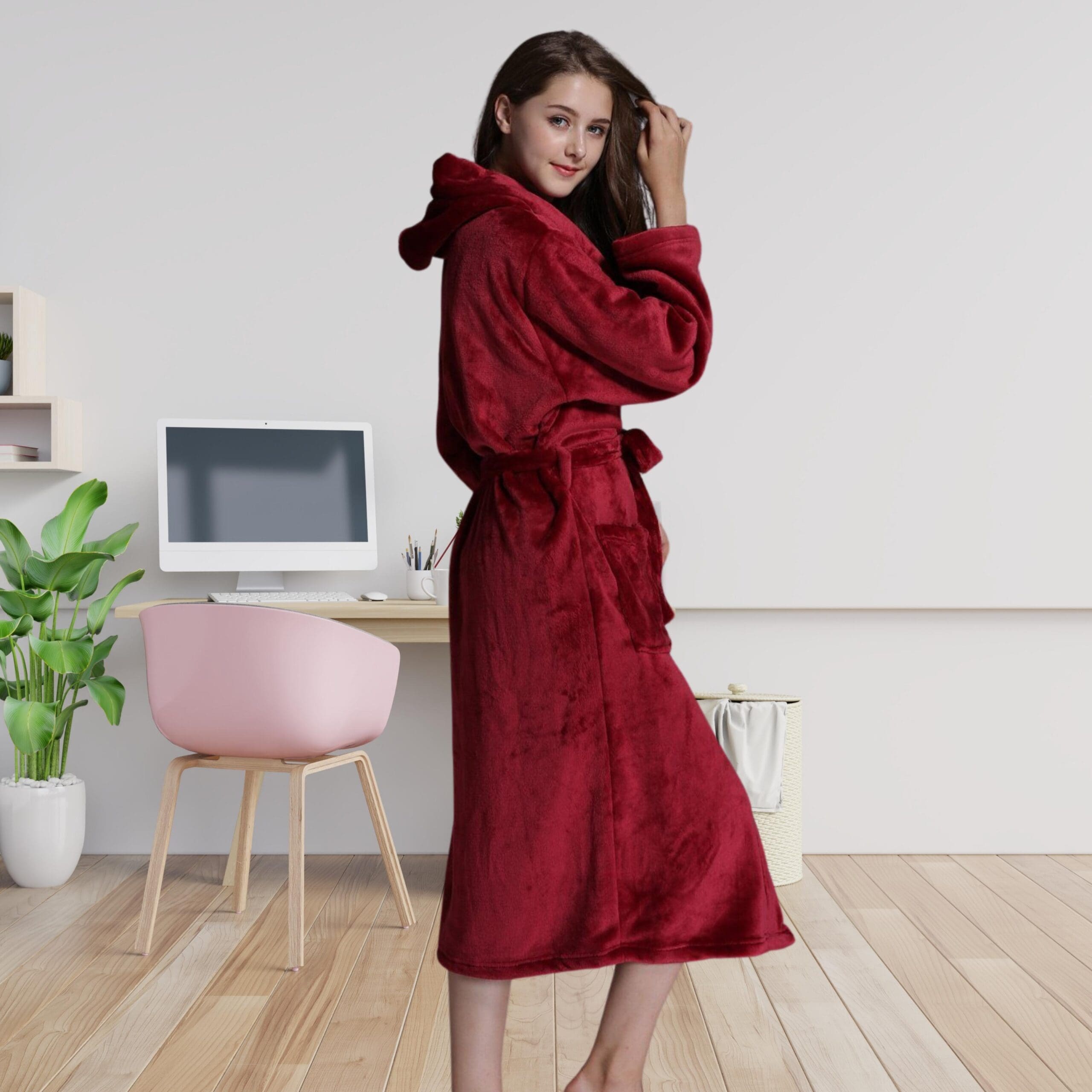 Peignoir Femme Rouge Capuche - Image 4