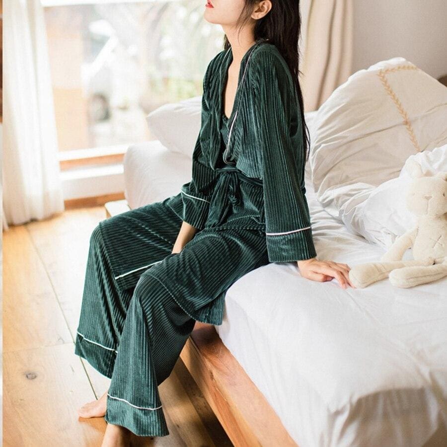 Pyjama Femme Velours Vert - Image 3