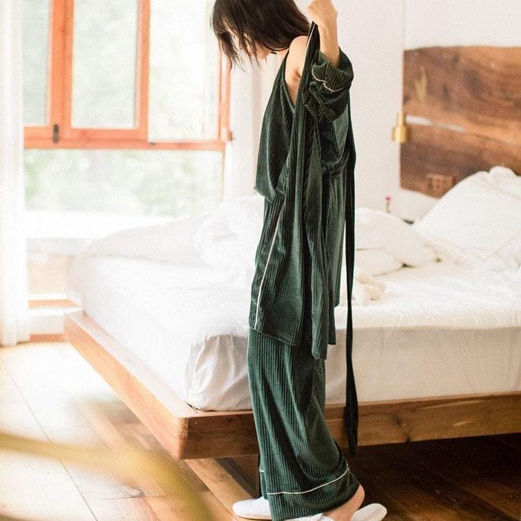 Pyjama Femme Velours Vert - Image 6