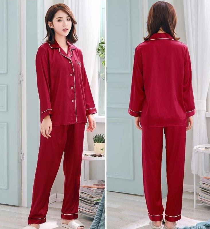 Pyjama Satin Femme Rouge - Image 3