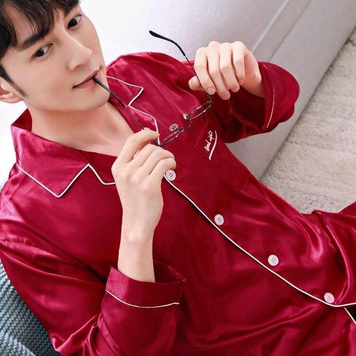 Pyjama Satin Homme Rouge - Image 3