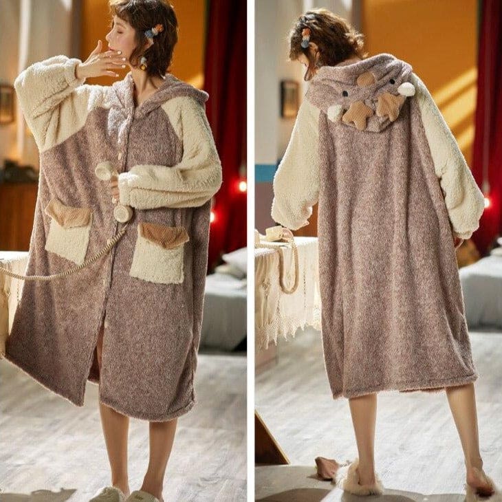 Robe de Chambre Femme Polaire Marron - Image 3